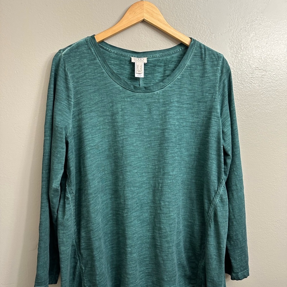 LOGO by Lori Goldstein Distressed Cotton Long sleeve top